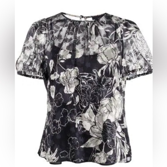 NWT Marchesa Notte sz 14 short sleeve navy & white floral chiffon top w/camisole - Picture 3 of 6
